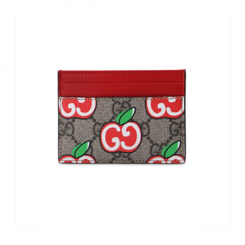 Gucci Gg Apple Print Card Case In Tan
